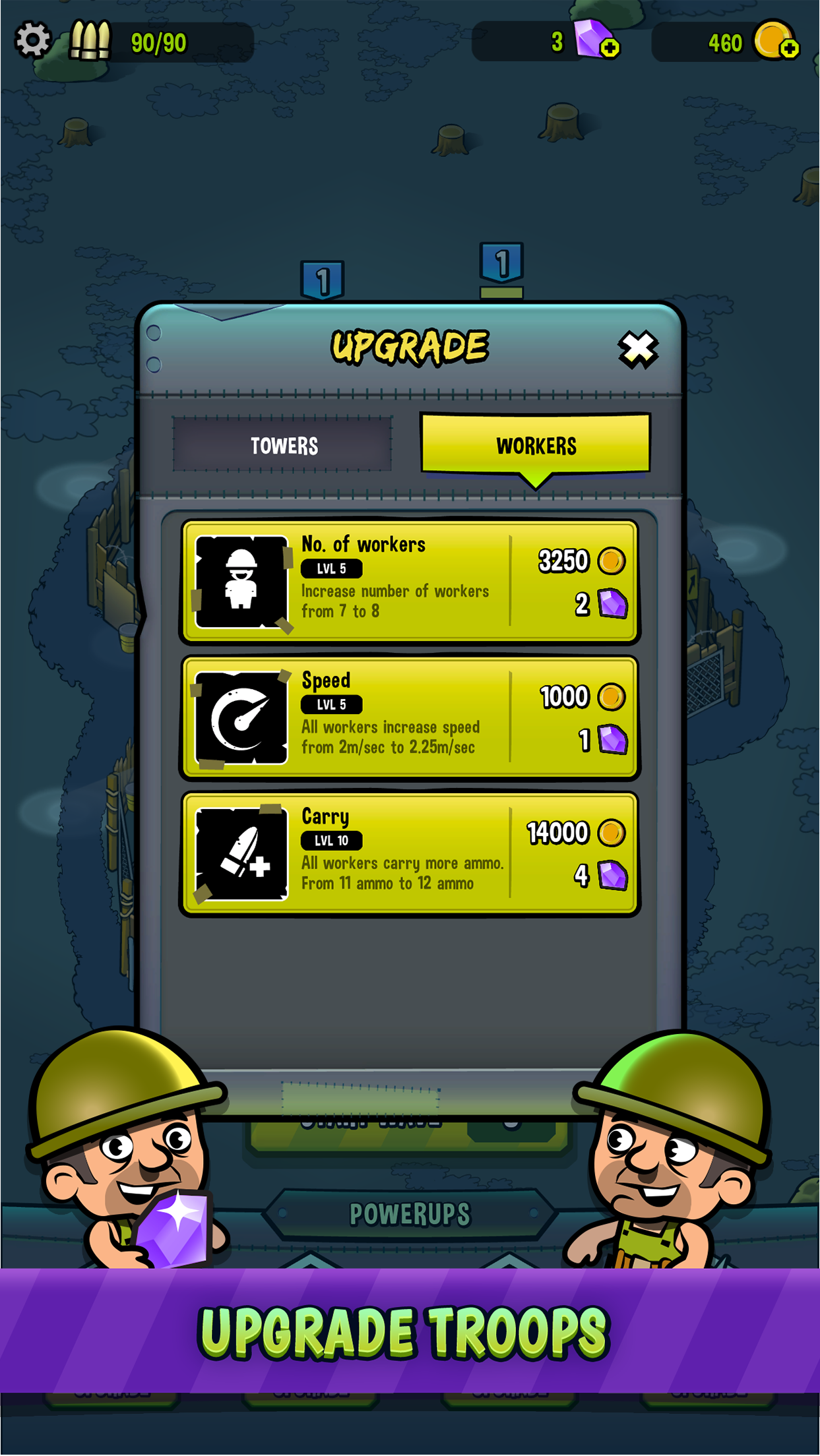 Upgrade towers and workers